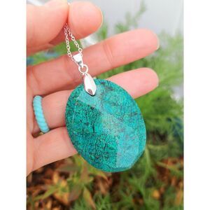 Chrysocolla Necklace Natural Gemstone Pendant Faceted Stone